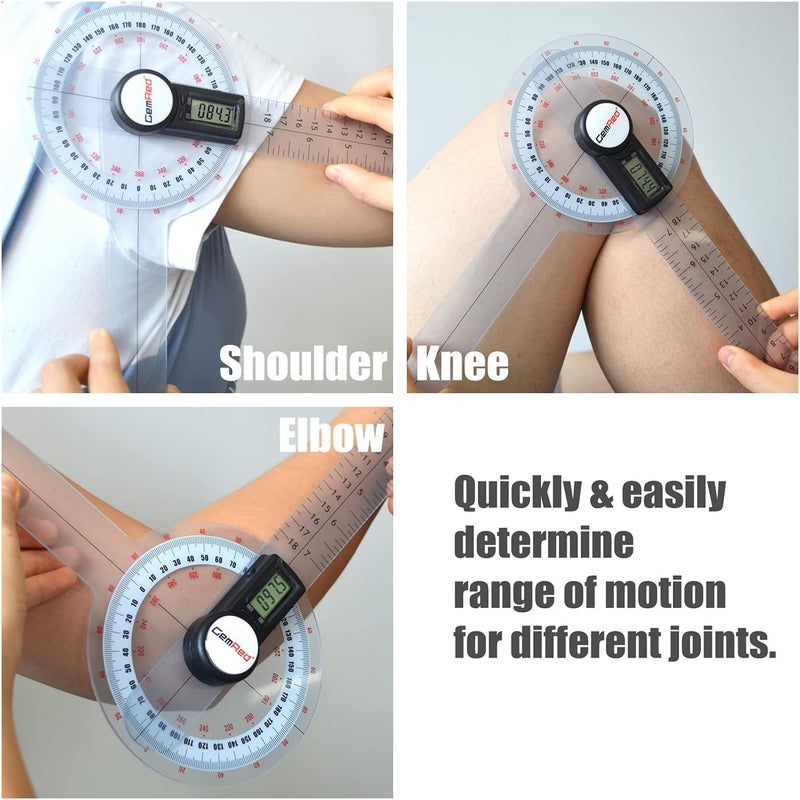 GemRed 12" Digital Goniometer 360 Degree Physical Therapy Plastic Protractor for Joint Range of Motion ROM Measurement - Image 3